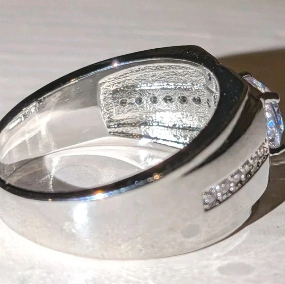 Round Cut Lab Created Diamond Men's Engagement Ring 14K White Gold Plated Sz  11